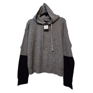 ATM Cashmere NWT Colorblock Hoodie Sweater Womens LG Grey Black Luxury $398